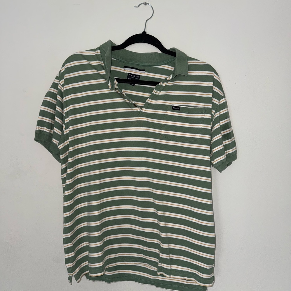 RVCA Green White Striped Polo Shirt – Men’s Size L (Slim)